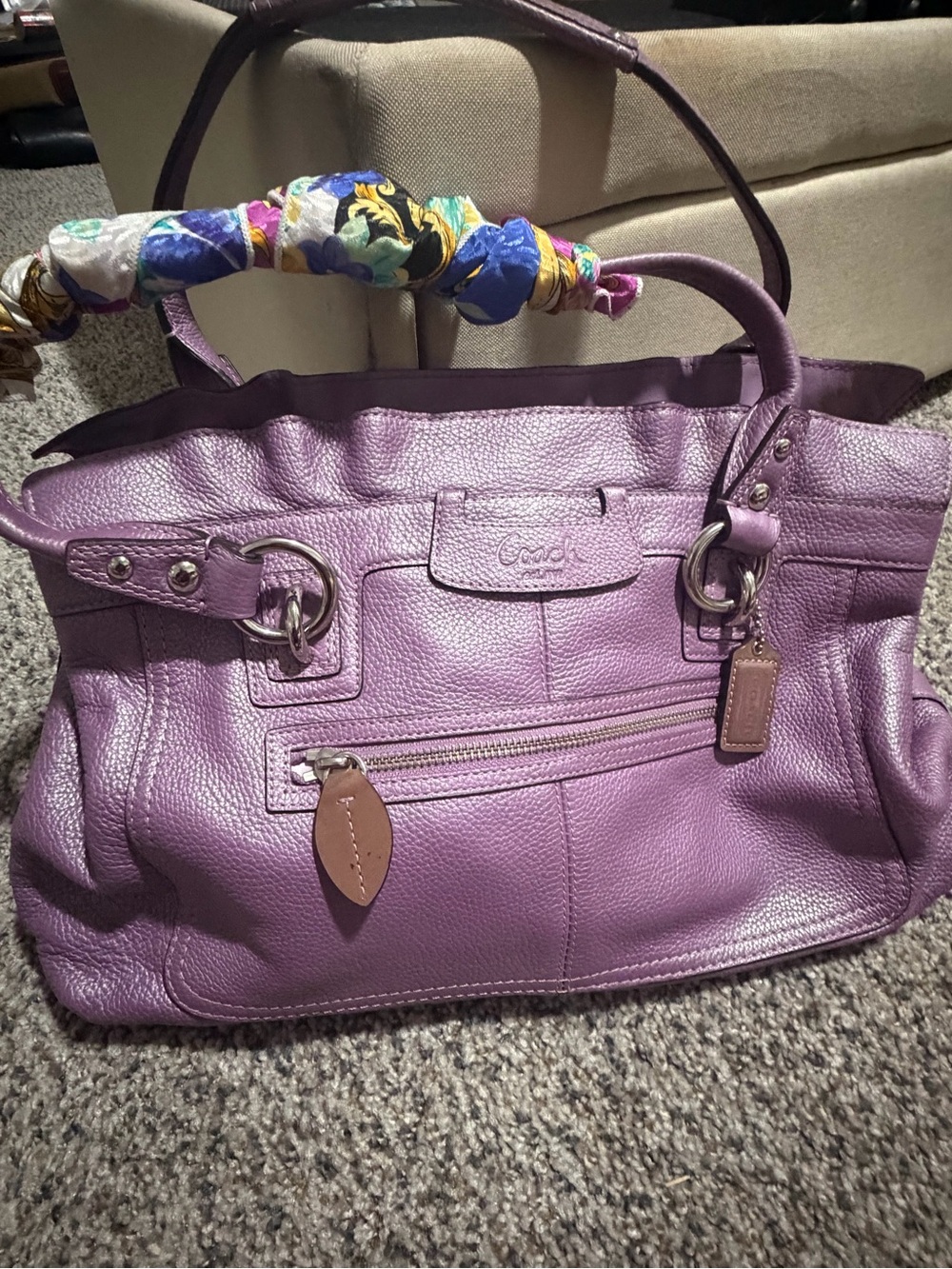 Coach Purple Pebbled Leather Shoulder Tote